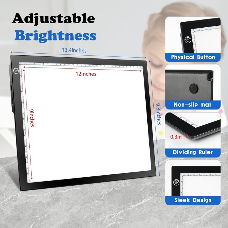 RTjoy Rechargeable A4 LED Light Tracing Pad, Adjustable Battery Powered Drawing Tablet, Artcraft Portable Light Copy Board for Tattoo Transferring, Diamond Art, Weeding Vinyl - Image 4